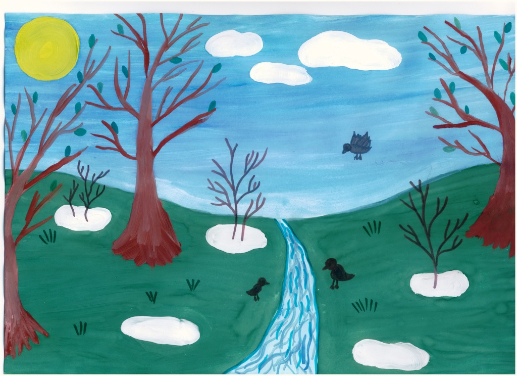 Рисуем март 3 класс. Рисунок на весеннюю тему. Весенний пейзаж для детей. Рисование весеннего пейзажа.