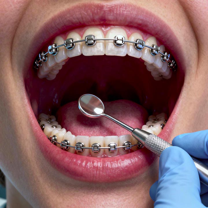 Процесс установки брекетной системы на зубы