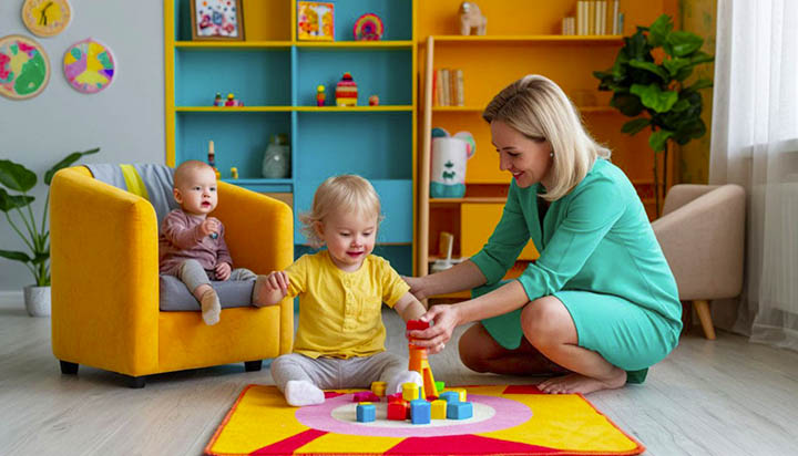 няня играет с ребенком