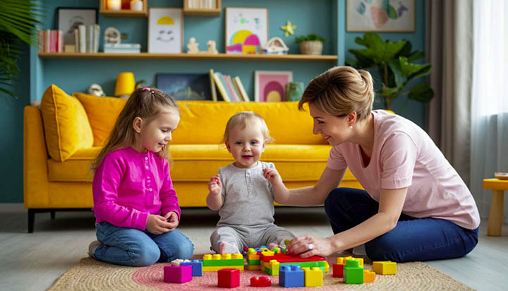 няня играет с ребенком