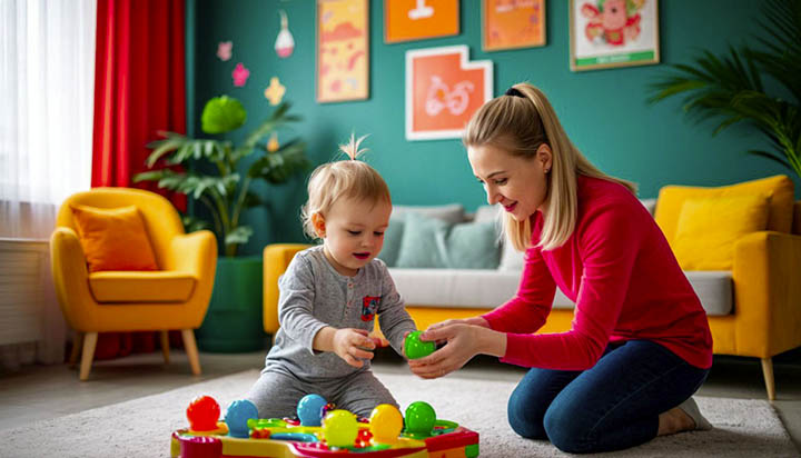 няня играет с ребенком