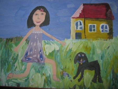 1. «Я гуляю со щенком», апрель 2011 г. Гуашь.