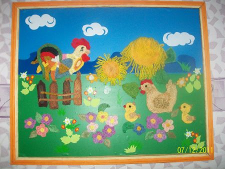 Вязание по пластмассовой сетке «Деревенская история»