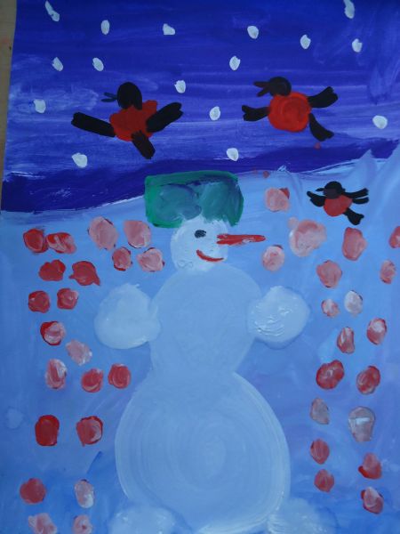 Снеговик и снегири