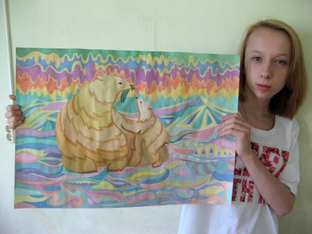 Настя со своей работой