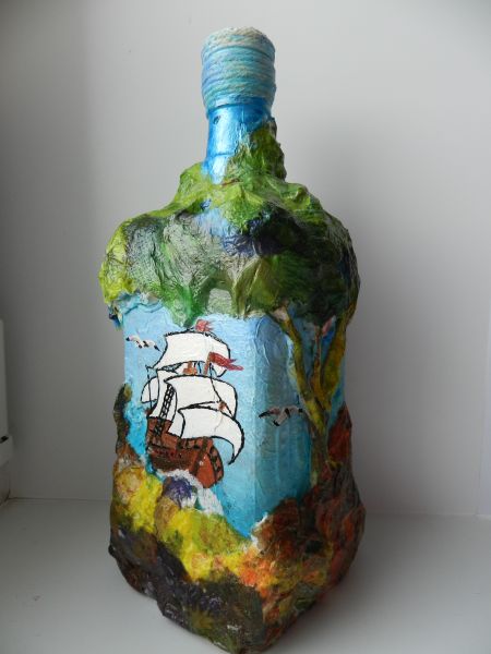 Декупаж бутылки &laquo;Белеет парус одинокий...&raquo;