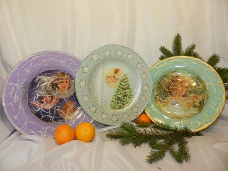 Обратный декупаж тарелок &laquo;Ангел к Рождеству&raquo;